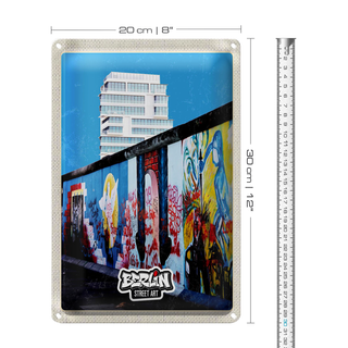 Blechschild Reise 20x30cm Berlin Hochhaus Graffiti Kunst Straße