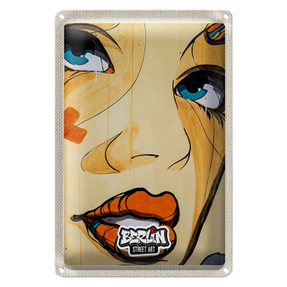 Blechschild Reise 20x30cm Berlin Street art weinenende Frau