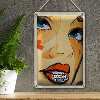 Blechschild Reise 20x30cm Berlin Street art weinenende Frau