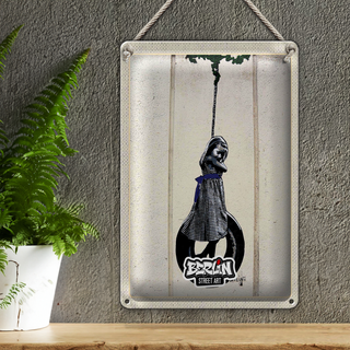 Blechschild Reise 20x30cm Berlin Street Art schwarz weiß Kunst