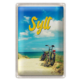 Blechschild Reise 20x30cm Sylt Strand Meer Sand Sommer Fahrrad