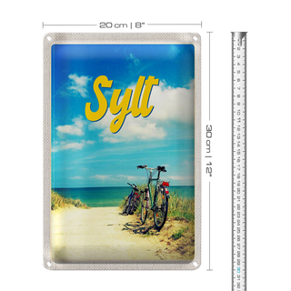 Blechschild Reise 20x30cm Sylt Strand Meer Sand Sommer Fahrrad
