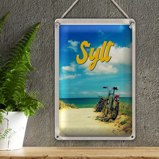 Blechschild Reise 20x30cm Sylt Strand Meer Sand Sommer Fahrrad