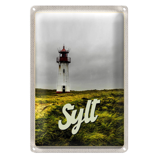 Blechschild Reise 20x30cm Sylt Strand Leuchtturm Wiese