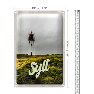 Blechschild Reise 20x30cm Sylt Strand Leuchtturm Wiese