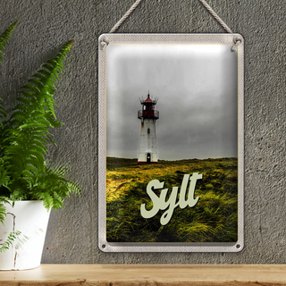 Blechschild Reise 20x30cm Sylt Strand Leuchtturm Wiese