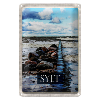 Blechschild Reise 20x30cm Sylt Insel Strand Meer Ebbe und Flut