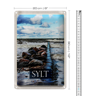 Blechschild Reise 20x30cm Sylt Insel Strand Meer Ebbe und Flut