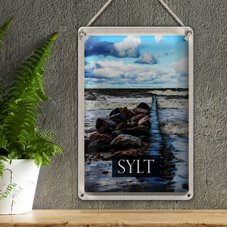 Blechschild Reise 20x30cm Sylt Insel Strand Meer Ebbe und Flut