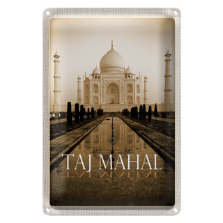 Blechschild Reise 20x30cm Indien schwarz weiß Taj Mahal
