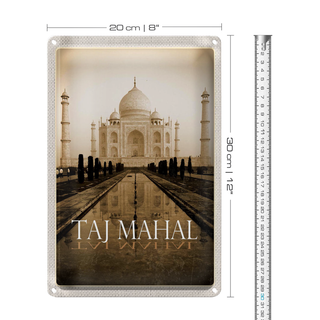 Blechschild Reise 20x30cm Indien schwarz weiß Taj Mahal