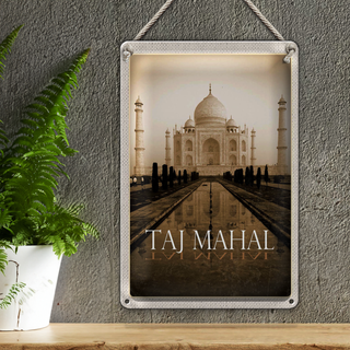 Blechschild Reise 20x30cm Indien schwarz weiß Taj Mahal