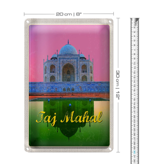 Blechschild Reise 20x30cm Indien Asien Taj Mahal Agra Yamuna