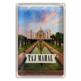 Blechschild Reise 20x30cm Indien Taj Mahal Agra Garten Bäume