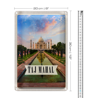 Blechschild Reise 20x30cm Indien Taj Mahal Agra Garten Bäume