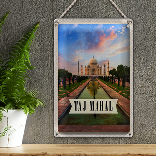 Blechschild Reise 20x30cm Indien Taj Mahal Agra Garten Bäume