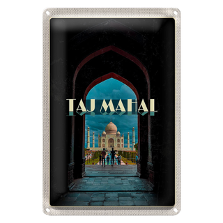 Blechschild Reise 20x30cm Indien Taj Mahal Menschen Muslime