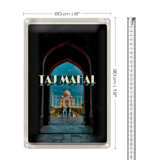 Blechschild Reise 20x30cm Indien Taj Mahal Menschen Muslime