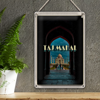 Blechschild Reise 20x30cm Indien Taj Mahal Menschen Muslime