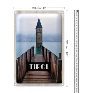 Blechschild Reise 20x30cm Tirol Österreich Kirchenturm