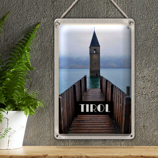Blechschild Reise 20x30cm Tirol Österreich Kirchenturm