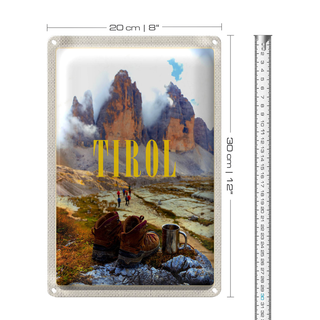 Blechschild Reise 20x30cm Tirol Wanderung Schuhe kaltes Getränk
