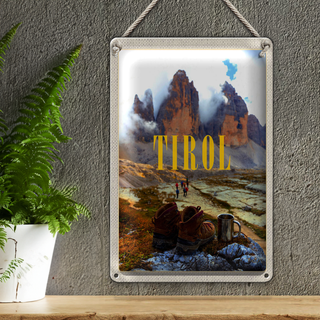 Blechschild Reise 20x30cm Tirol Wanderung Schuhe kaltes Getränk