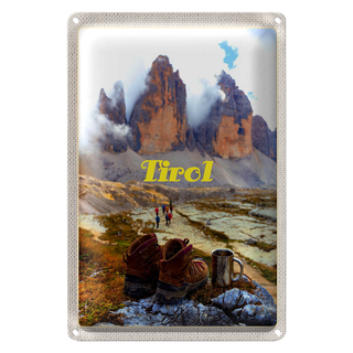 Blechschild Reise 20x30cm Tirol Wanderung Schuhe Getränk