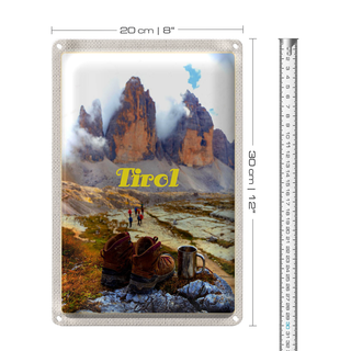 Blechschild Reise 20x30cm Tirol Wanderung Schuhe Getränk