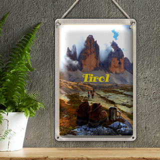 Blechschild Reise 20x30cm Tirol Wanderung Schuhe Getränk