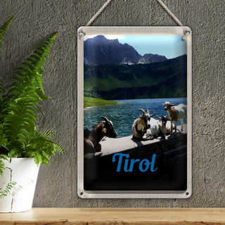 Blechschild Reise 20x30cm Tirol Österreich Ziegen Wasser Natur