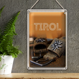 Blechschild Reise 20x30cm Tirol Symbole Blume Edelweiß Glück