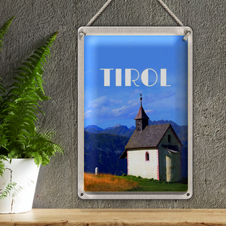 Blechschild Reise 20x30cm Tirol Kirche auf den Berg Natur Wald