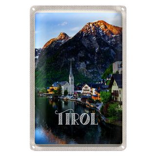 Blechschild Reise 20x30cm Tirol Stadt am Wasser Gebirge