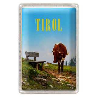 Blechschild Reise 20x30cm Österreich Natur Kuh Bank Wald Europa