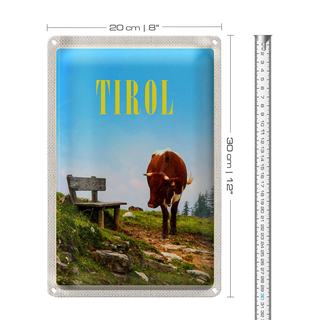 Blechschild Reise 20x30cm Österreich Natur Kuh Bank Wald Europa