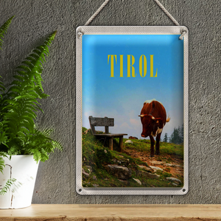 Blechschild Reise 20x30cm Österreich Natur Kuh Bank Wald Europa
