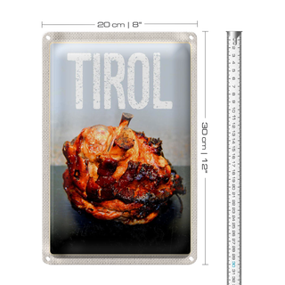 Blechschild Reise 20x30cm Tirol Fleisch Rind gebraten Gericht