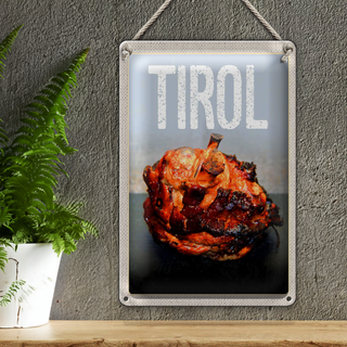 Blechschild Reise 20x30cm Tirol Fleisch Rind gebraten Gericht