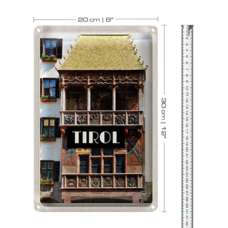Blechschild Reise 20x30cm Tirol Gebäude Kunst Mittelalter