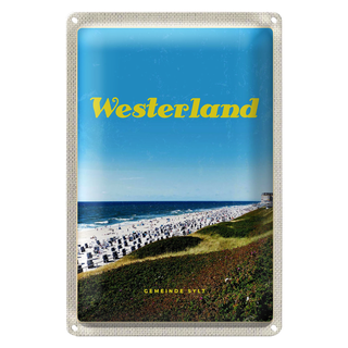 Blechschild Reise 20x30cm Westerlans Strand Meer Strankörbe