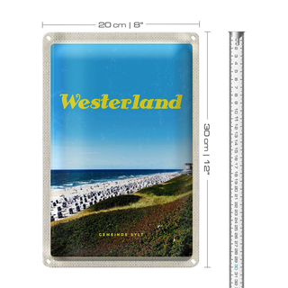 Blechschild Reise 20x30cm Westerlans Strand Meer Strankörbe