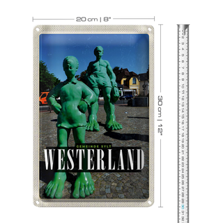 Blechschild Reise 20x30cm Westerland Skulptur Reisende Riese