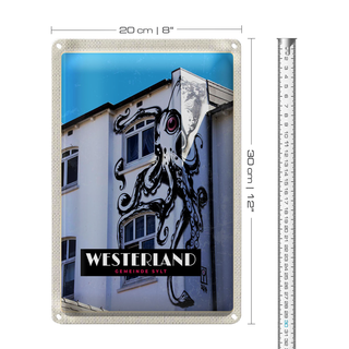 Blechschild Reise 20x30cm Westerland Sylt Tintenfisch Graffiiti