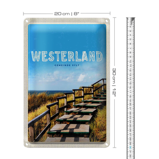 Blechschild Reise 20x30cm Westerland Gehweg am Strand Meer Trip
