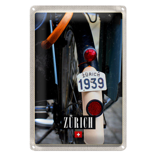 Blechschild Reise 20x30cm Zürich Fahrrad 1939 Europa