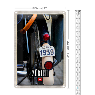 Blechschild Reise 20x30cm Zürich Fahrrad 1939 Europa