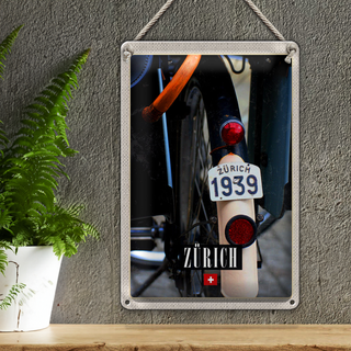 Blechschild Reise 20x30cm Zürich Fahrrad 1939 Europa
