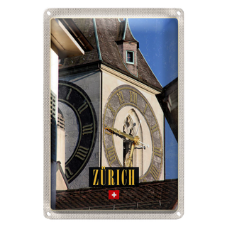 Blechschild Reise 20x30cm Zürich Kirchenuhr Gold Architektur