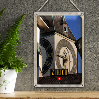 Blechschild Reise 20x30cm Zürich Kirchenuhr Gold Architektur